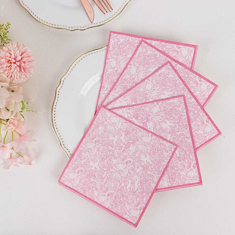 25 Cocktail Paper Napkins with Vintage Floral Print - Pink NAP_BEV11_PINK