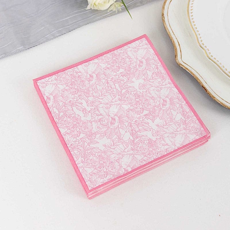 25 Cocktail Paper Napkins with Vintage Floral Print - Pink NAP_BEV11_PINK