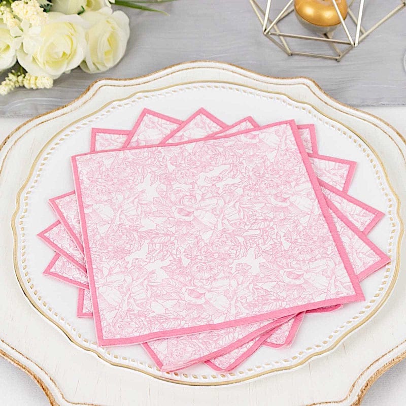 25 Cocktail Paper Napkins with Vintage Floral Print - Pink NAP_BEV11_PINK