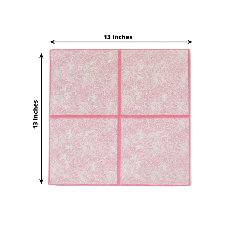 25 Cocktail Paper Napkins with Vintage Floral Print - Pink NAP_BEV11_PINK