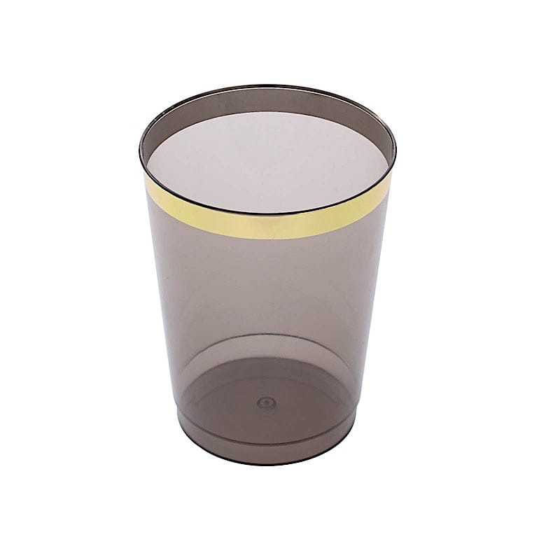 25 Crystal Black 10 oz Plastic Cups Gold Rim - Disposable Tableware