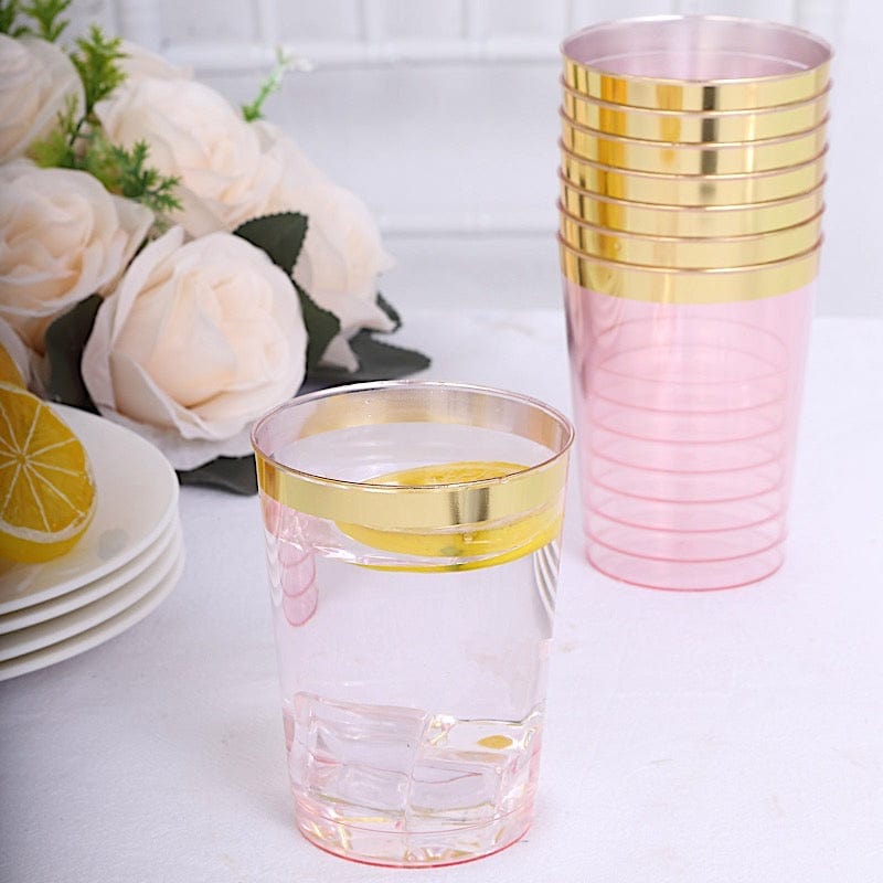 25 Pack Clear Crystal Collection Plastic Disposable Cups With Gold Rim 10oz