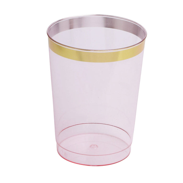 25 Crystal Blush 10 oz Plastic Cups with Gold Rim - Disposable Tableware PLST_CU0035_046GD