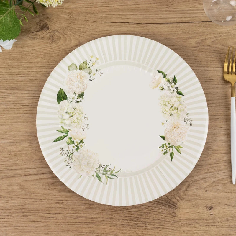25 Dinner Paper Plates with Floral Lined Rim - White Sage Green DSP_PPR0029_10_SAGE