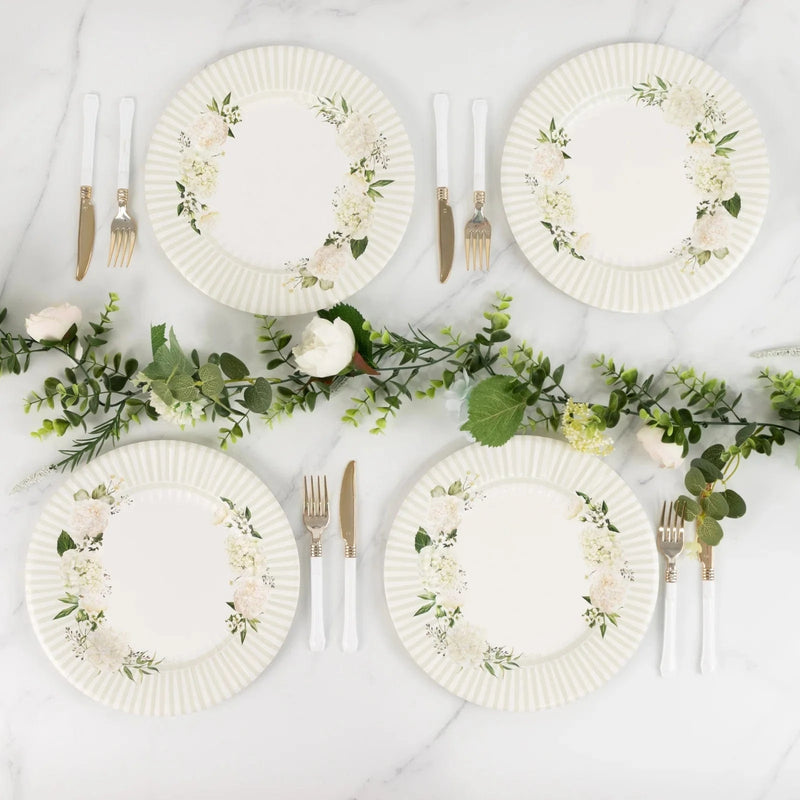 25 Dinner Paper Plates with Floral Lined Rim - White Sage Green DSP_PPR0029_10_SAGE
