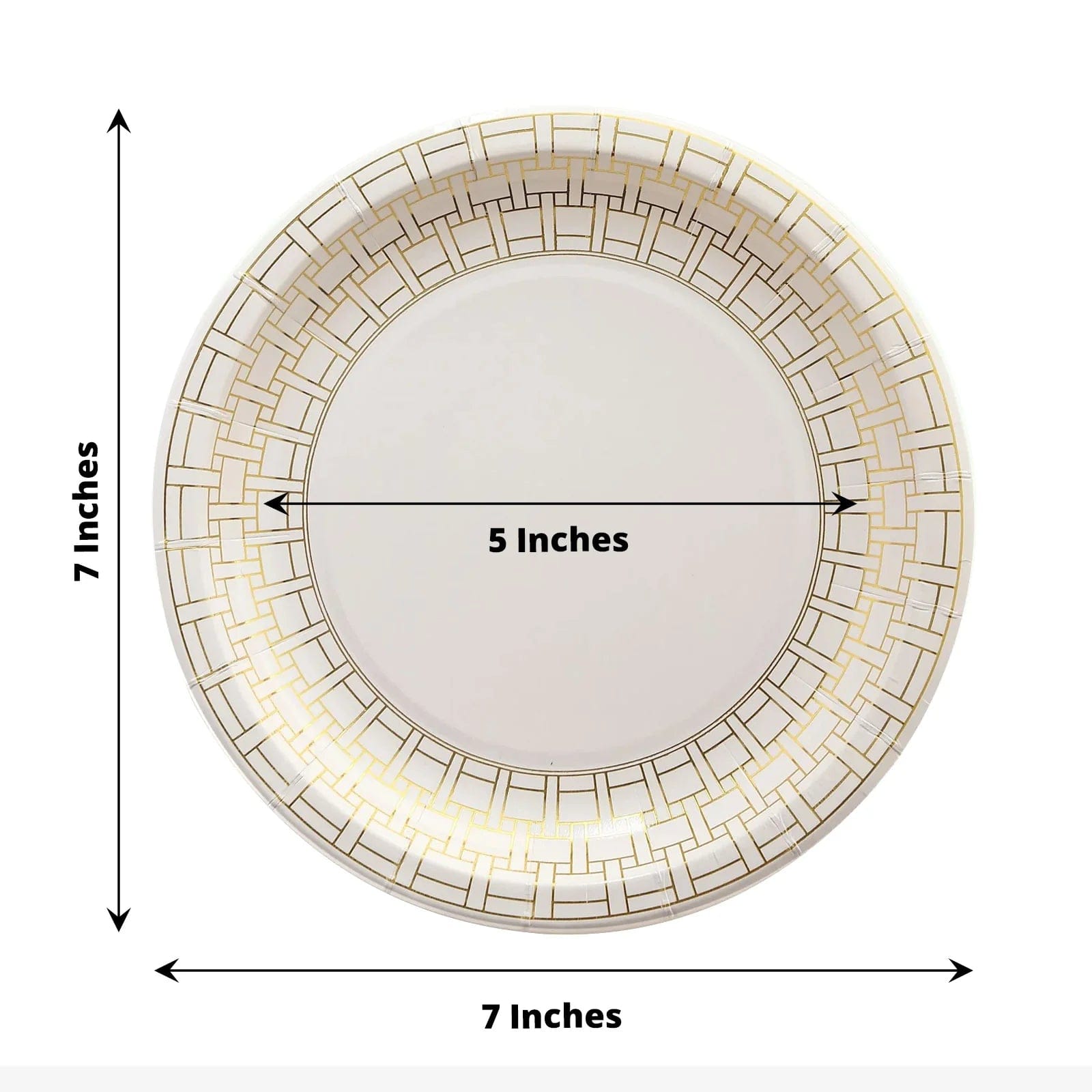 25 Dinner Paper Plates with Gold Basketweave Pattern Rim