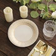 25 Dinner Paper Plates with Gold Basketweave Pattern Rim
