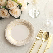 25 Dinner Paper Plates with Gold Basketweave Pattern Rim