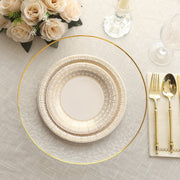 25 Dinner Paper Plates with Gold Basketweave Pattern Rim