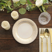 25 Dinner Paper Plates with Gold Basketweave Pattern Rim