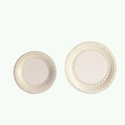 25 Dinner Paper Plates with Gold Basketweave Pattern Rim
