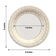 25 Dinner Paper Plates with Gold Basketweave Pattern Rim