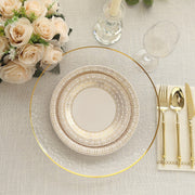 25 Dinner Paper Plates with Gold Basketweave Pattern Rim
