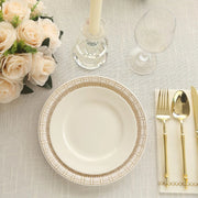 25 Dinner Paper Plates with Gold Basketweave Pattern Rim