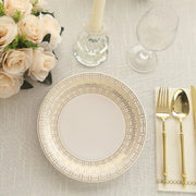 25 Dinner Paper Plates with Gold Basketweave Pattern Rim