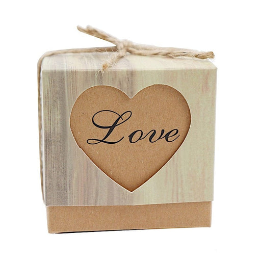 25 Favor Boxes Rustic Wooden Design Party Gift Holders - Natural BOX_2x2_WOD01_LOVE