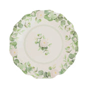 25 Floral Greenery Dessert Paper Plates with Scalloped Edge - White Green DSP_PPR0030_8_GRN