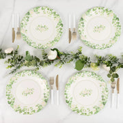 25 Floral Greenery Dessert Paper Plates with Scalloped Edge - White Green DSP_PPR0030_8_GRN