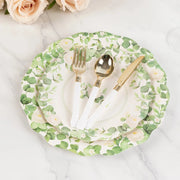 25 Floral Greenery Dessert Paper Plates with Scalloped Edge - White Green DSP_PPR0030_8_GRN