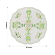 25 Floral Greenery Round Paper Napkins with Scalloped Edge - White Green NAP_BEV30_GRN