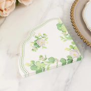 25 Floral Greenery Round Paper Napkins with Scalloped Edge - White Green NAP_BEV30_GRN