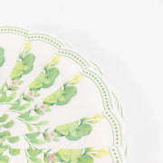 25 Floral Greenery Round Paper Napkins with Scalloped Edge - White Green NAP_BEV30_GRN