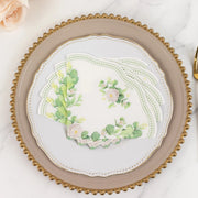 25 Floral Greenery Round Paper Napkins with Scalloped Edge - White Green NAP_BEV30_GRN