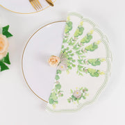 25 Floral Greenery Round Paper Napkins with Scalloped Edge - White Green NAP_BEV30_GRN