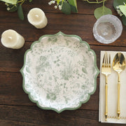 25 Floral Leaf Print Paper Plates with Scalloped Rims - White Sage Green DSP_PPR0022_10_SAGE