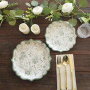 25 Floral Leaf Print Paper Plates with Scalloped Rims - White Sage Green DSP_PPR0022_10_SAGE