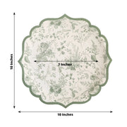 25 Floral Leaf Print Paper Plates with Scalloped Rims - White Sage Green DSP_PPR0022_10_SAGE