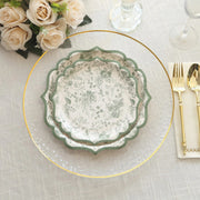 25 Floral Leaf Print Paper Plates with Scalloped Rims - White Sage Green DSP_PPR0022_10_SAGE