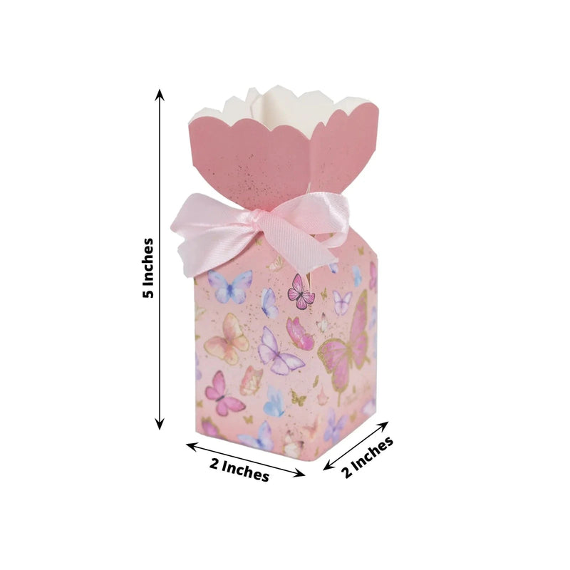 25 Floral Top Party Favor Boxes with Butterfly Print - Pink BOX_FLO_BUT01_PINK