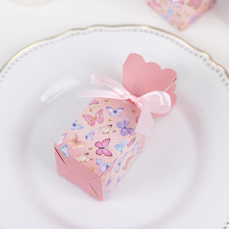 25 Floral Top Party Favor Boxes with Butterfly Print - Pink BOX_FLO_BUT01_PINK
