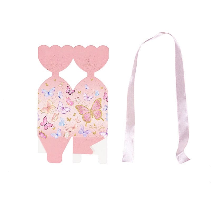 25 Floral Top Party Favor Boxes with Butterfly Print - Pink BOX_FLO_BUT01_PINK