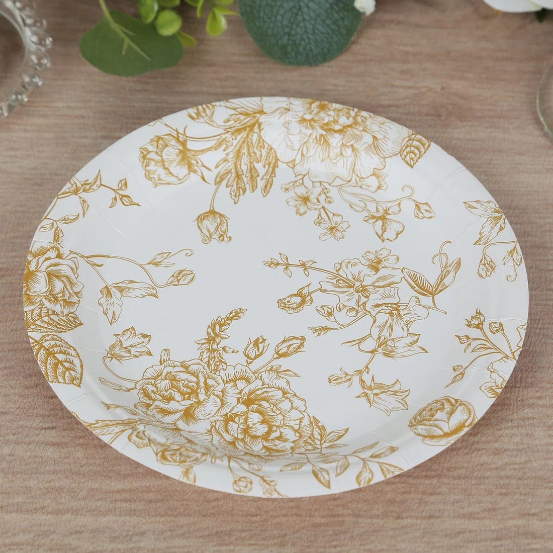 25 French Toile Floral Paper Salad Dinner Plates - Disposable Tableware