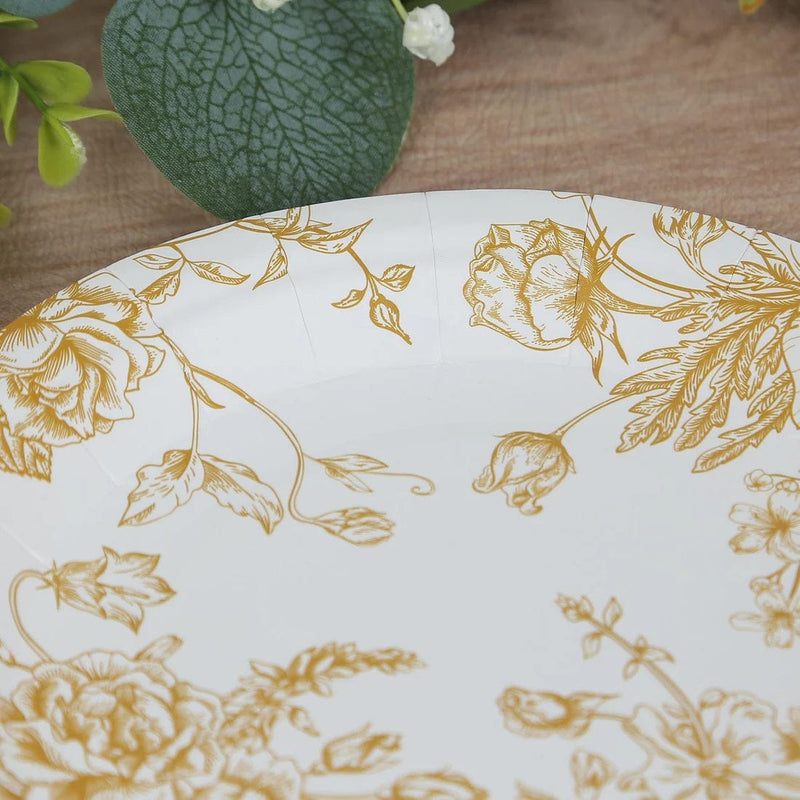 25 French Toile Floral Paper Salad Dinner Plates - Disposable Tableware