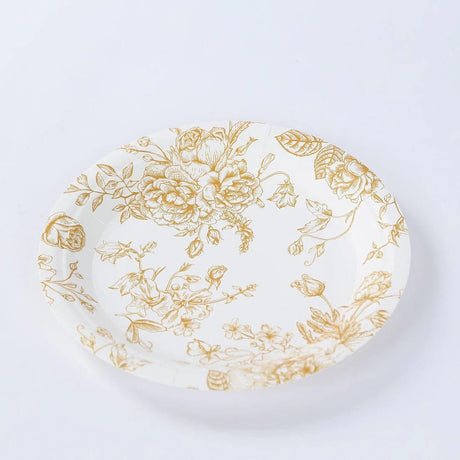 25 French Toile Floral Paper Salad Dinner Plates - Disposable Tableware