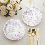 25 French Toile Floral Paper Salad Dinner Plates - Disposable Tableware