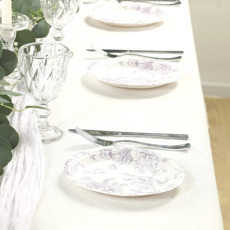 25 French Toile Floral Paper Salad Dinner Plates - Disposable Tableware