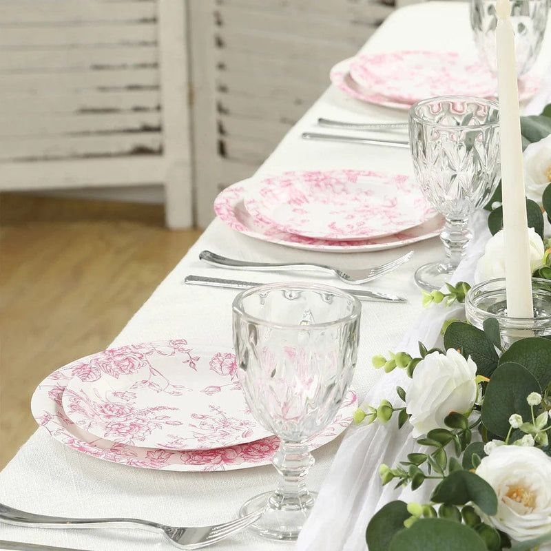 25 French Toile Floral Paper Salad Dinner Plates - Disposable Tableware