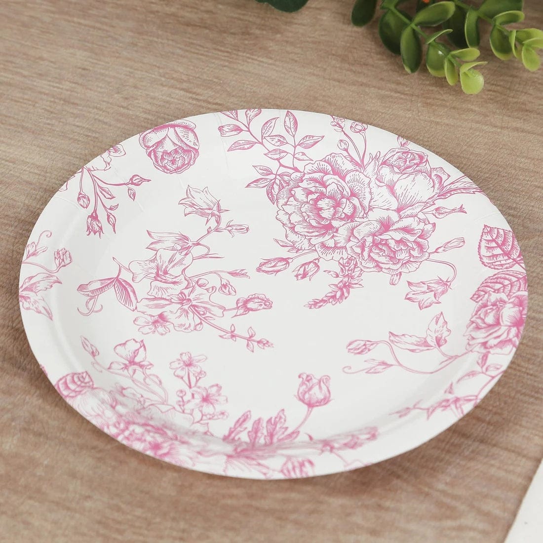 25 French Toile Floral Paper Salad Dinner Plates - Disposable Tableware