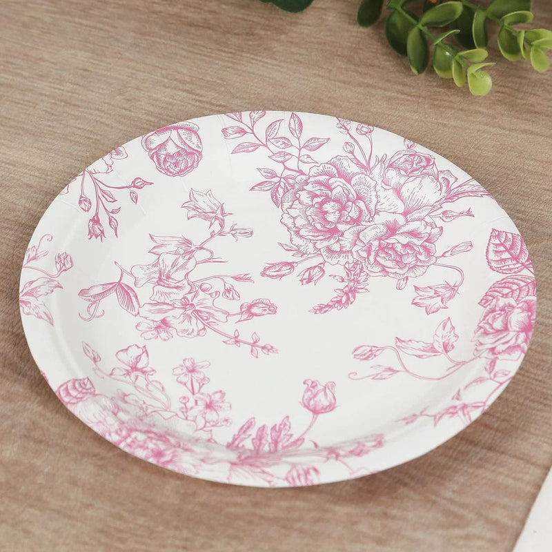 25 French Toile Floral Paper Salad Dinner Plates - Disposable Tableware