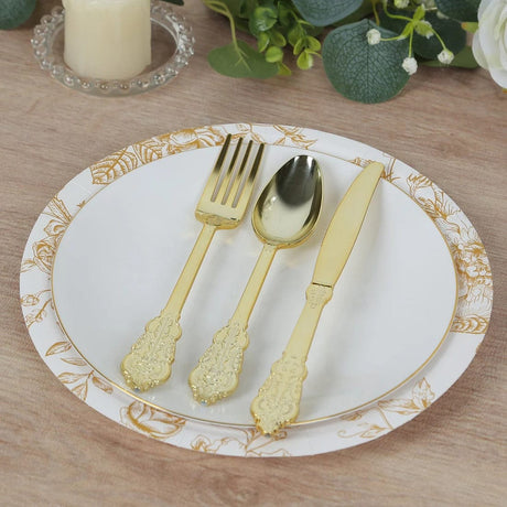 25 French Toile Floral Paper Salad Dinner Plates - Disposable Tableware