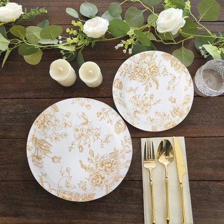 25 French Toile Floral Paper Salad Dinner Plates - Disposable Tableware