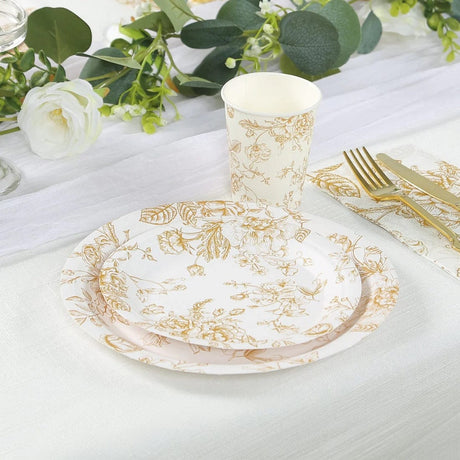 25 French Toile Floral Paper Salad Dinner Plates - Disposable Tableware