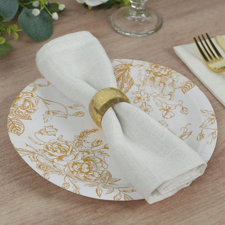 25 French Toile Floral Paper Salad Dinner Plates - Disposable Tableware