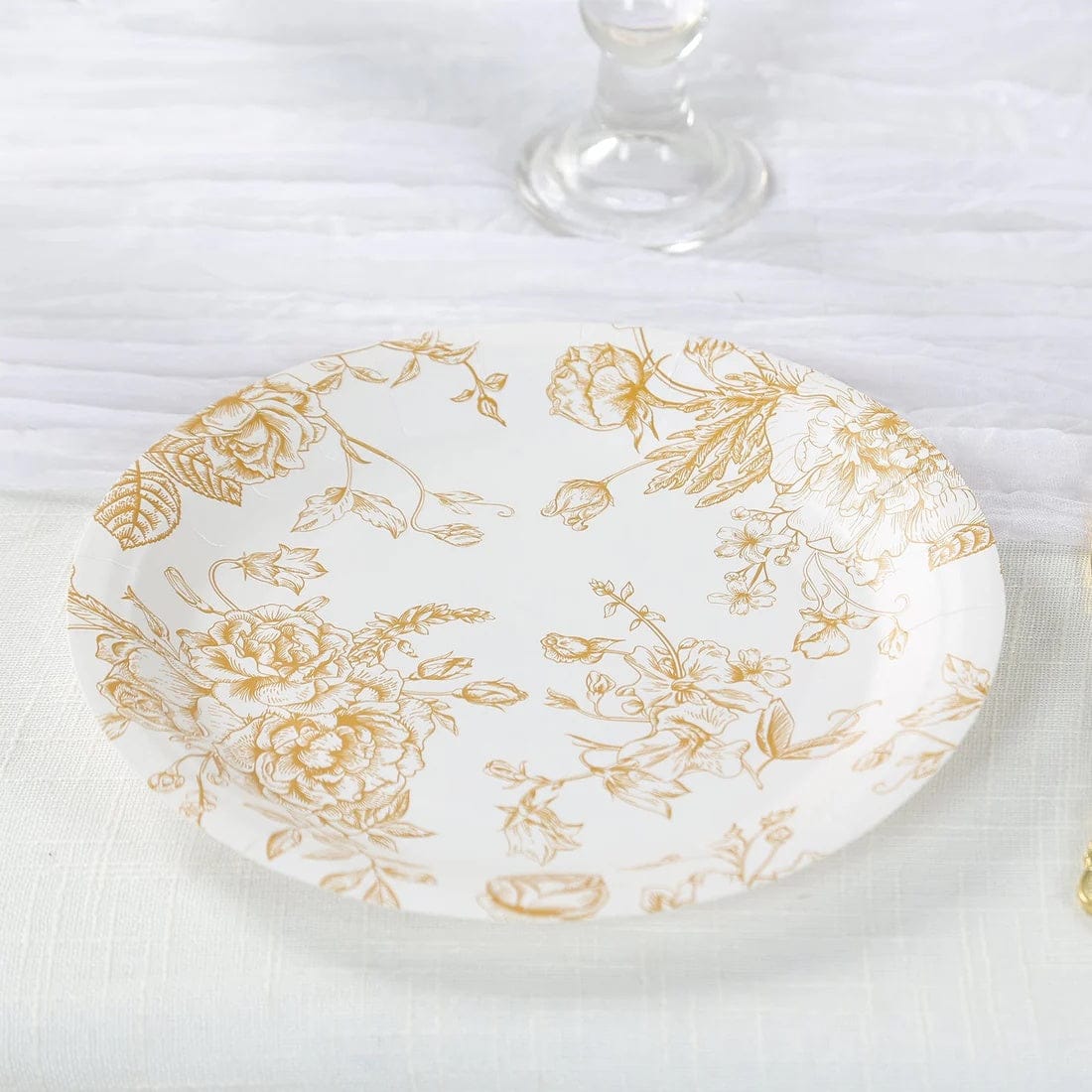 25 French Toile Floral Paper Salad Dinner Plates - Disposable Tableware