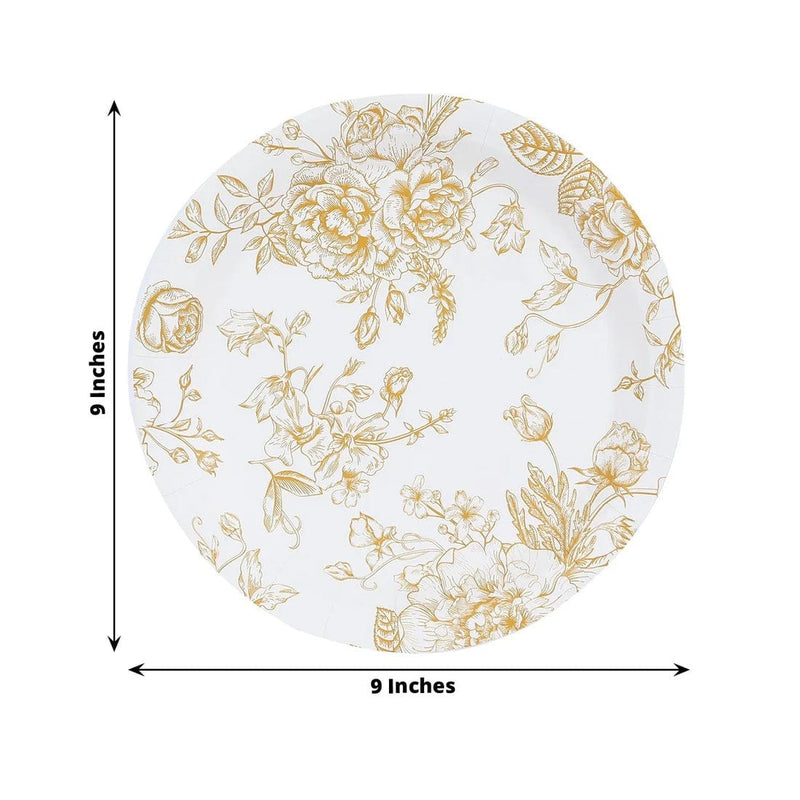 25 French Toile Floral Paper Salad Dinner Plates - Disposable Tableware