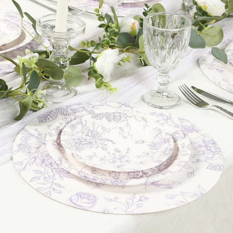 25 French Toile Floral Paper Salad Dinner Plates - Disposable Tableware